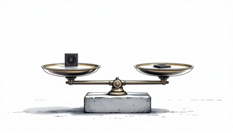 ethical ai shown as balanced scales weighing an AI chip