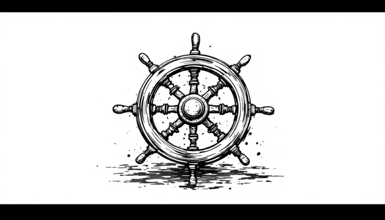 ai governance illustrated as a ship's helm in sumi-e lineart