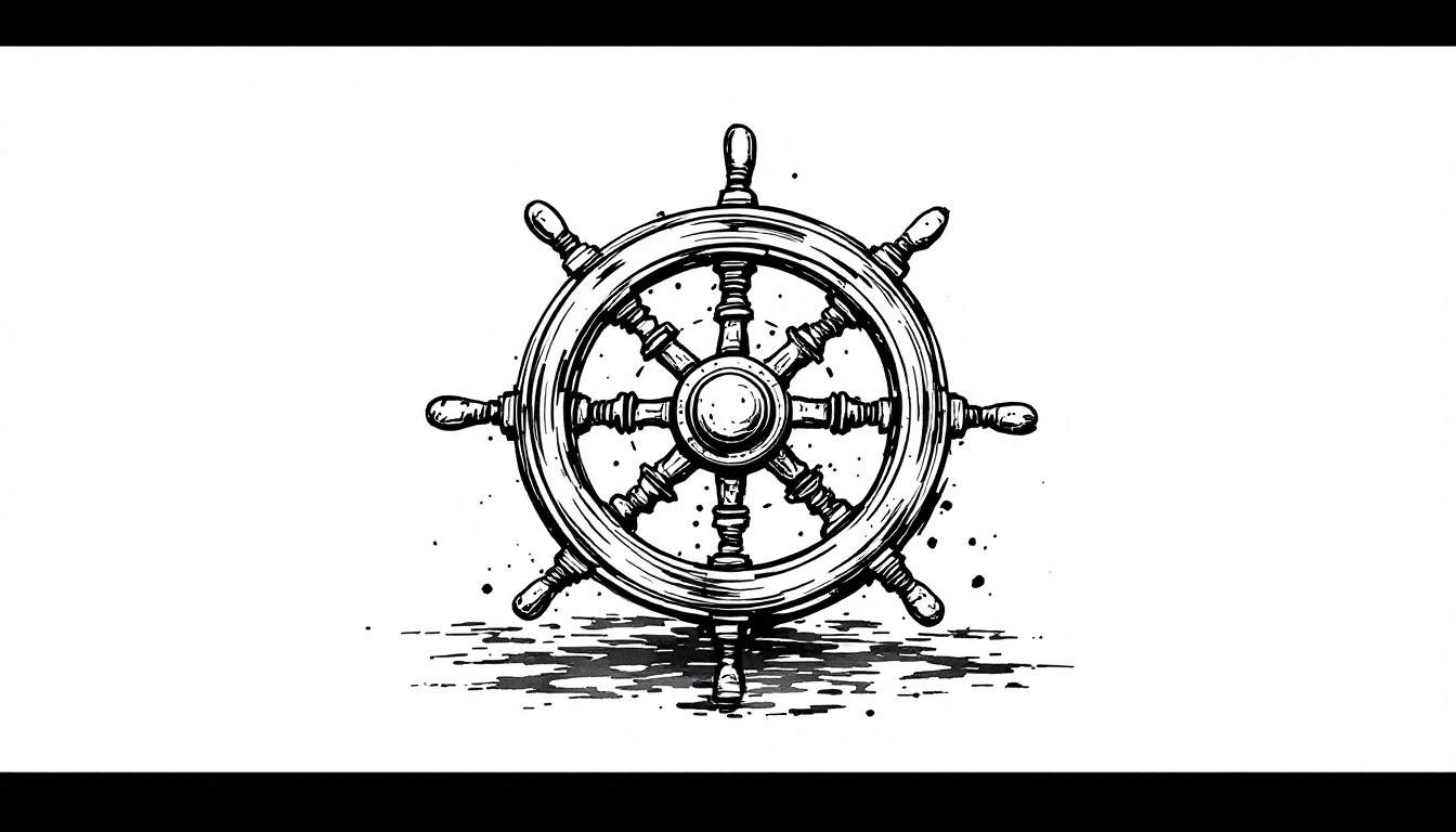 gobernanza de la IA representada como timón de barco en estilo sumi-e