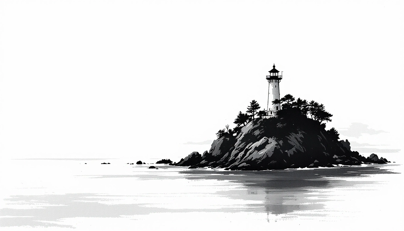 Monitorização da conformidade de sistemas de IA, farol em tinta sumi-e