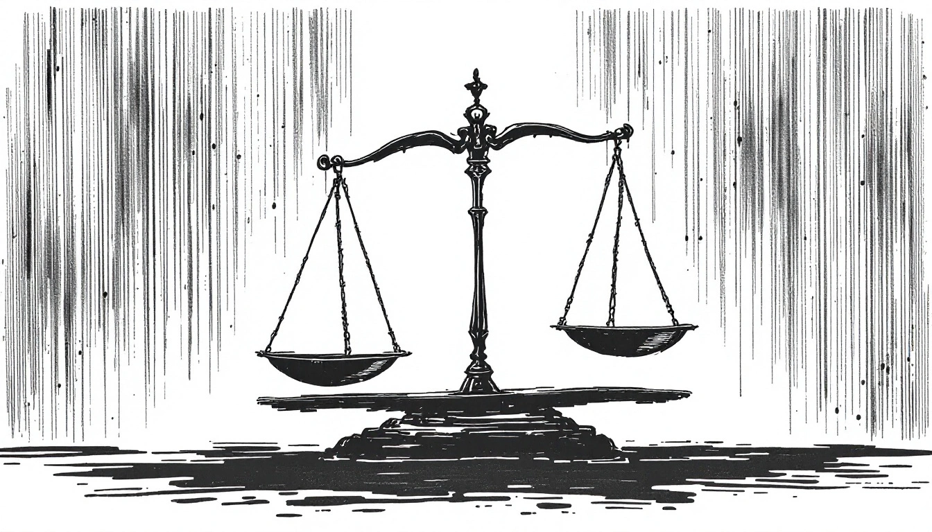 Balance du risque IA, illustration à l'encre sumi-e