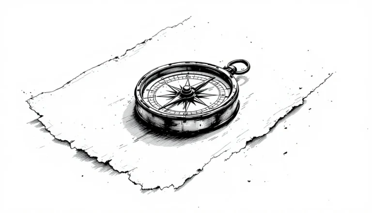 A compliance management system shown as a single antique mariner's compass in sumi-e ink style