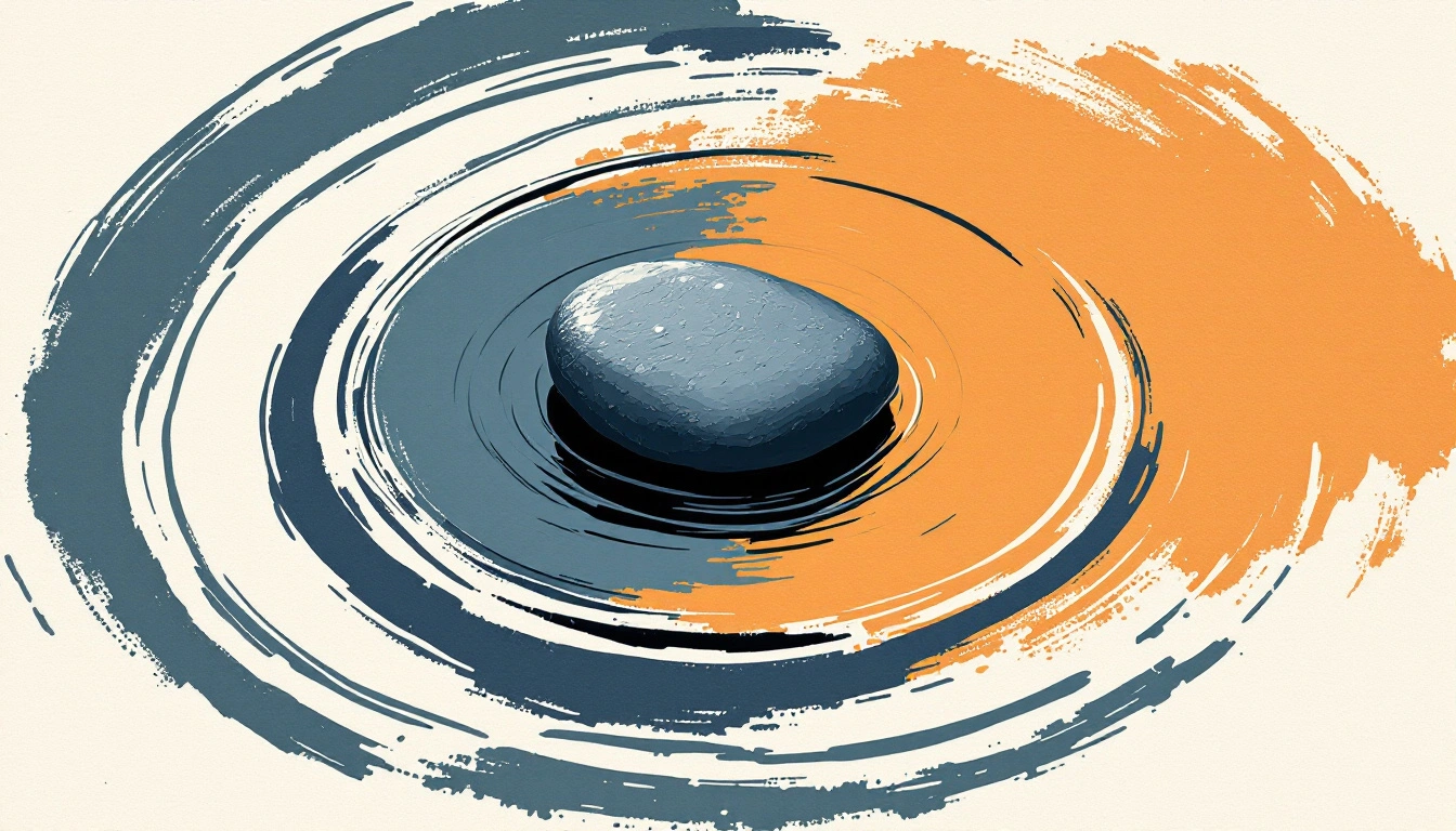 River stone at the centre of concentric ripples, illustrating an AI impact assessment
