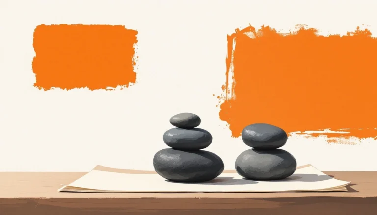 Five river stones stacked in a cairn beside a paper folder, illustrating the OECD AI Principles