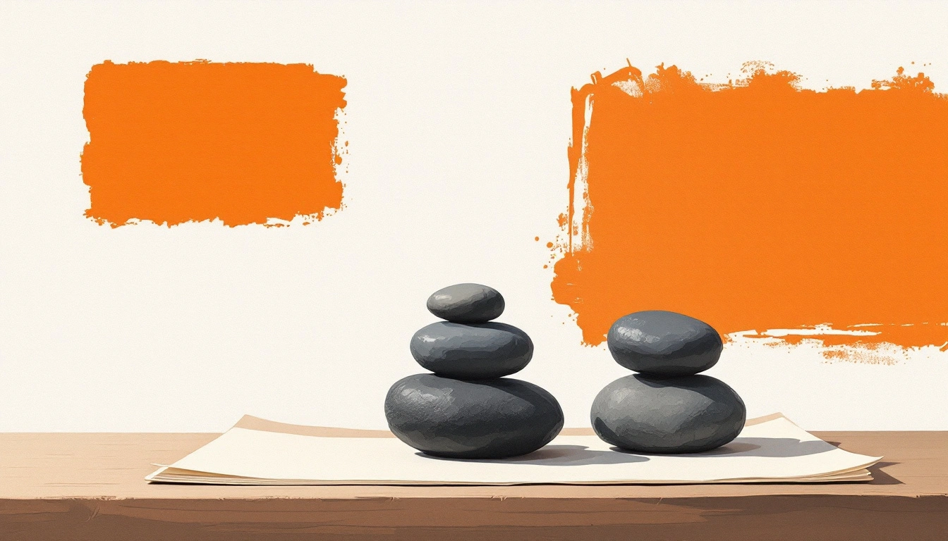 Five river stones stacked in a cairn beside a paper folder, illustrating the OECD AI Principles