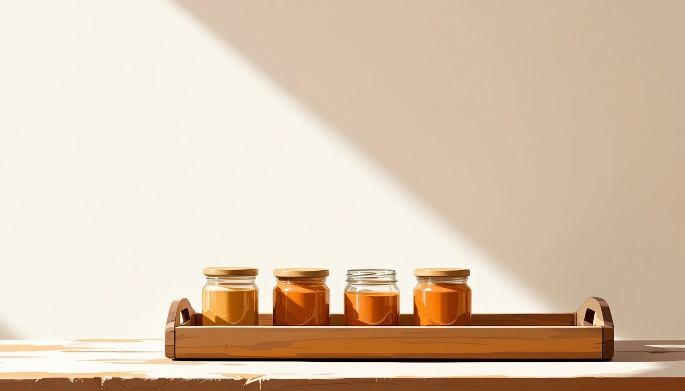 AI BOM: a wooden tray of small glass jars beside an open ledger on a workbench