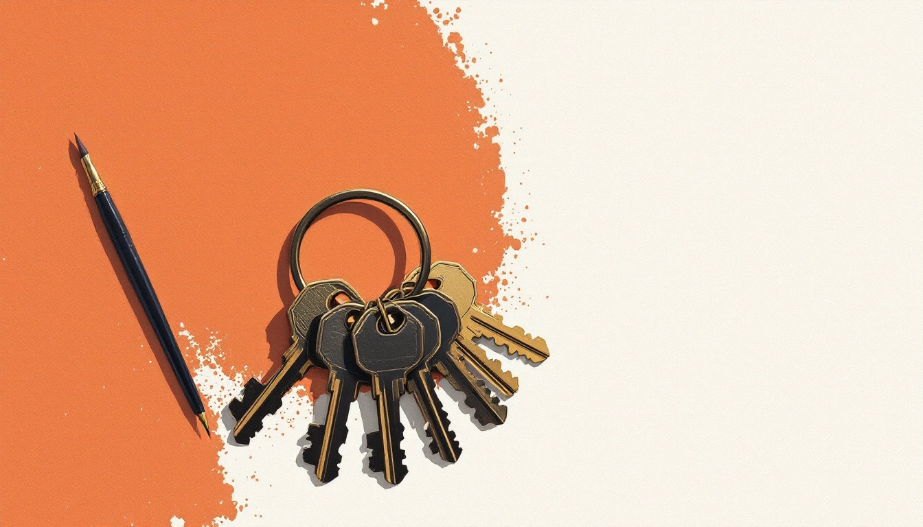 Agentic AI security illustrated by a brass key ring holding ten numbered keys beside an open ledger